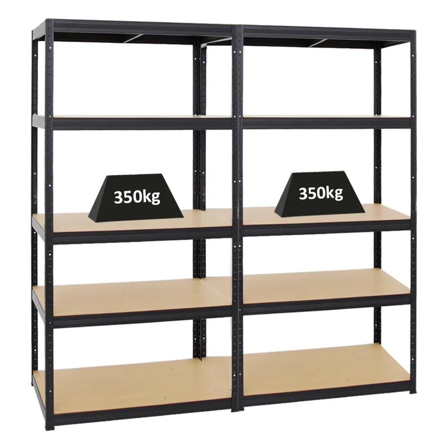 PROREGAL Schwerlastregal Slim Elephant M, 2er Set, Schwarz, H x B x T: 180 x 90 x 60 cm, 5 Ebenen, Fachlast 350 kg - Bild 2