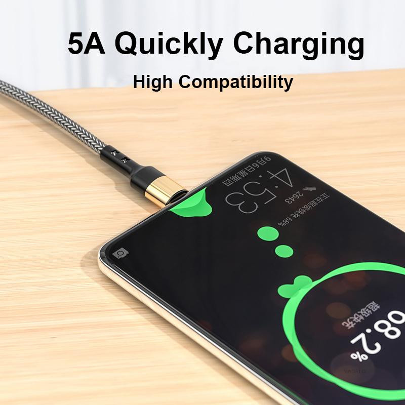 VAORLO USB-C auf USB-C Ladekabel 60 W mit 5 A Quick Charge 4.0 für Samsung S20, MacBook und iPad Pro, Grau - Bild 2