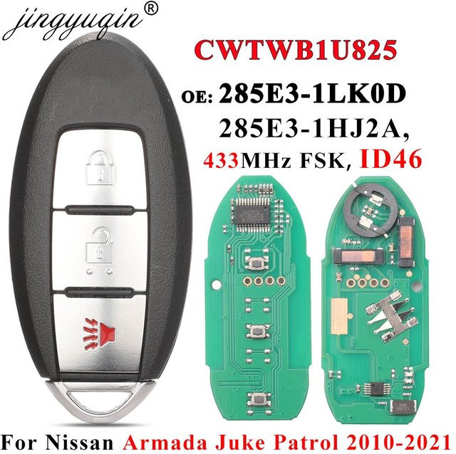 Jingyuqin Smart Key Fob Fernbedienung für Nissan Armada, Juke und Patrol 2010-2018, 3-Tasten ID46 285E3-1LK0D, Schwarz - Bild 1