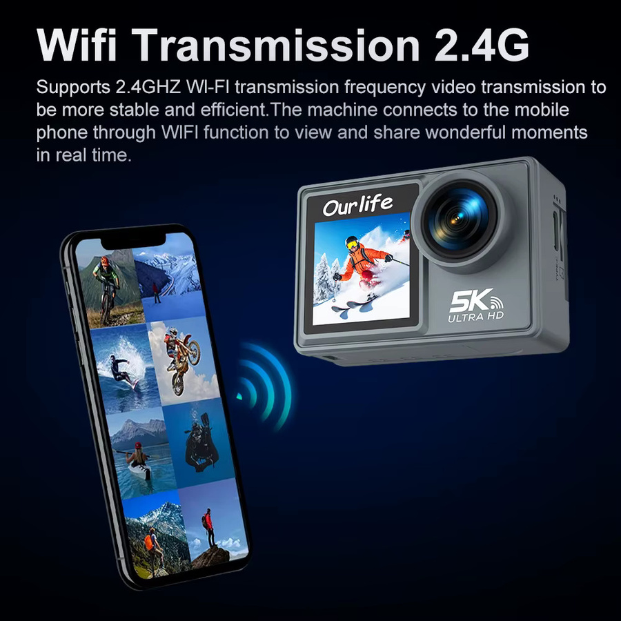 Ourlife MTR40 5K Actionkamera mit 2,0 Zoll IPS Touchscreen, 5X Zoom, WiFi und EIS, wasserdichte Sportkamera bis 30 m Tiefe - Bild 3