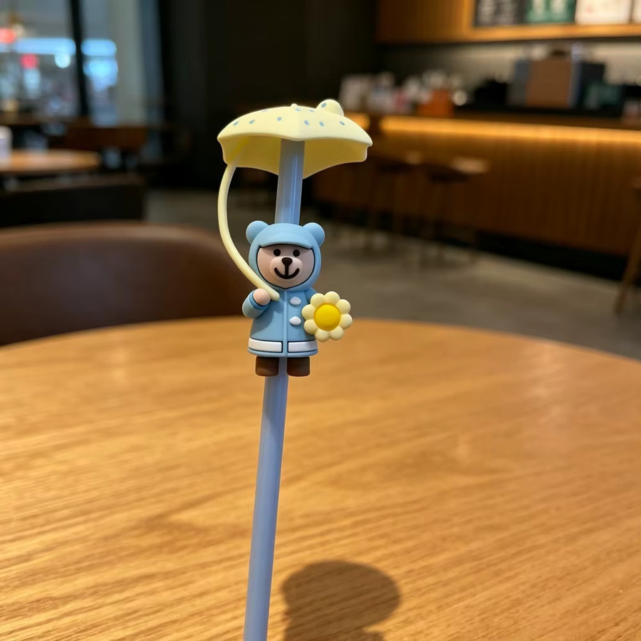 JONBT Bären-Strohhalm-Deckel aus Silikon in Blau, Kawaii Staubschutz-Kappe für Stanley Becher, wiederverwendbare Strohhalm-Abdeckung für 7-10 mm Strohhalme - Bild 2