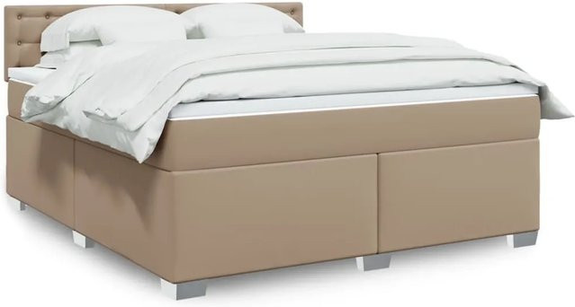 vidaXL Boxspringbett Hybrid mit Matratze und USB-Ladeport in Cappuccino-Braun, B/T/H: 180 x 200 x 100,5 cm - Bild 1