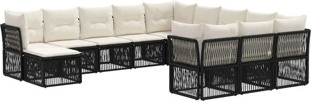 vidaXL Gartensofa-Set 12-tlg. in Schwarz aus Poly-Rattan mit Polstern und Ottomane in U-Form - Bild 1