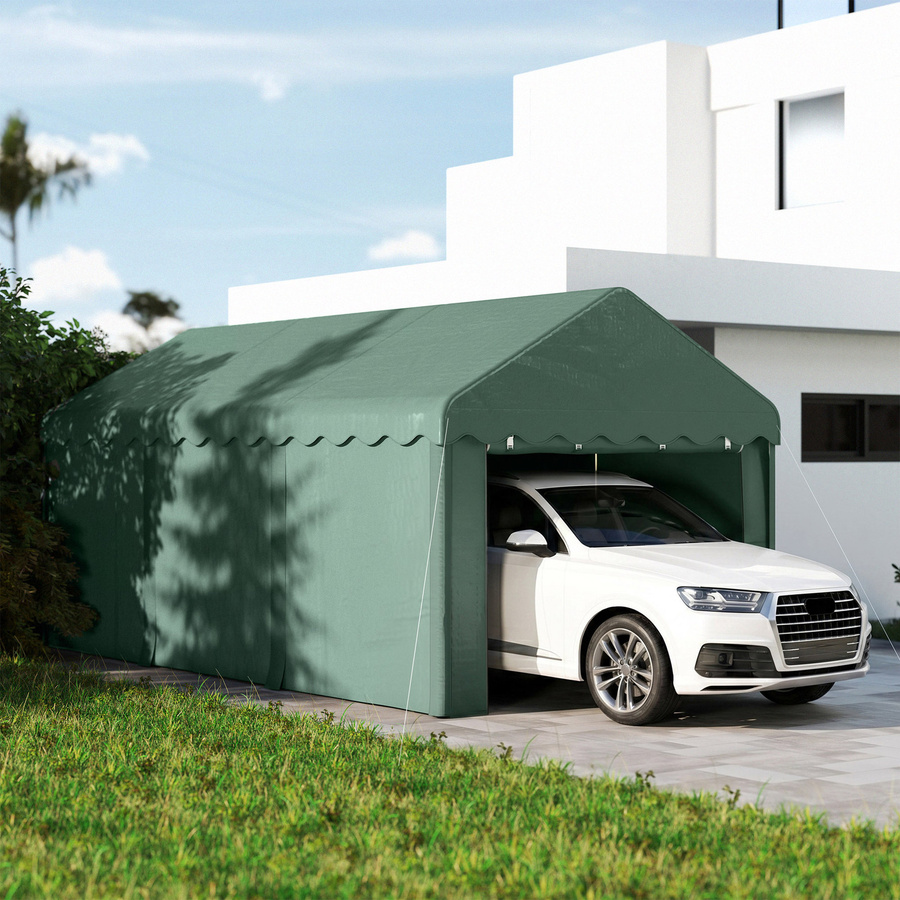 Outsunny Carport Dunkelgrün mit 2 Eingängen und Polyesterdach B/H/L: 300 x 280 x 594 cm - Bild 2