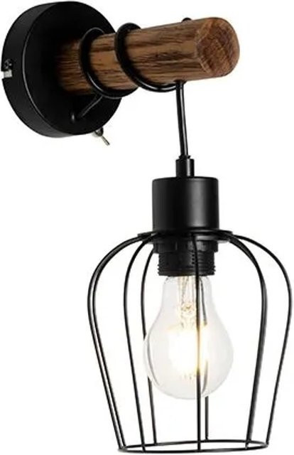 QAZQA Ländliche Wandlampe in Schwarz und Holz, dimmbar, E27, rustikaler Stil - Bild 1