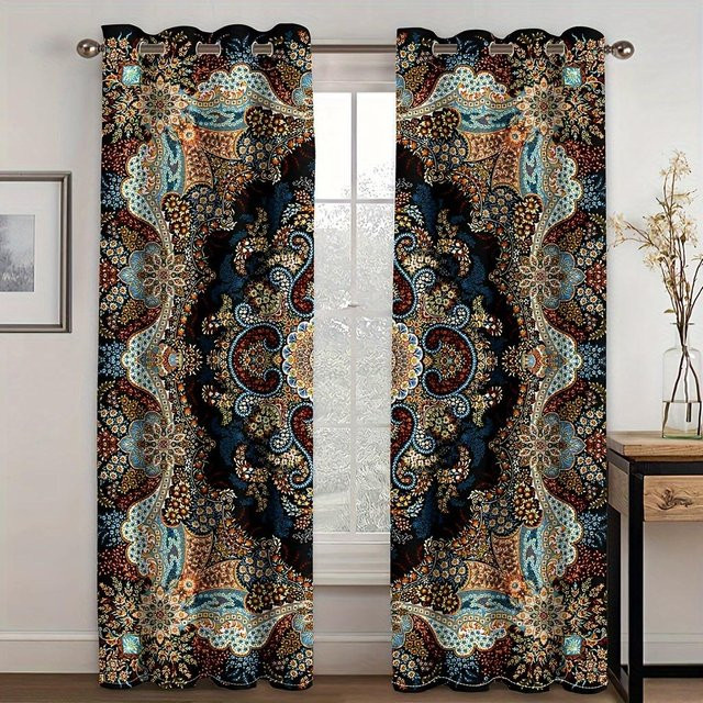 2er-Set Bohemian Art Vorhänge von Yiran Furniture mit traditionellem Design, halbtransparent, mehrfarbig, B/H: 50 x 100 cm - Bild 1