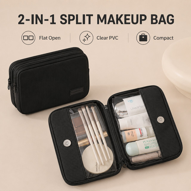 SCANDIHOME Kosmetiktasche, transparente PVC-Kosmetikorganizer, geripptes Polyester - Bild 1