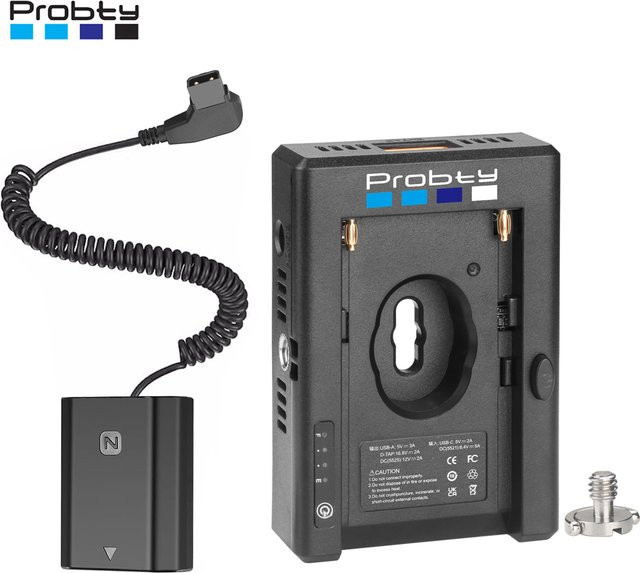 Sony NP-FZ100 Dummy-Akku mit NP-F-Akku-Adapter-Montageplatte und zwei DC-Ausgängen inklusive D-TAP für A7R V, A7 IV, A7S III, A7C II und A7CR in Schwarz - Bild 1