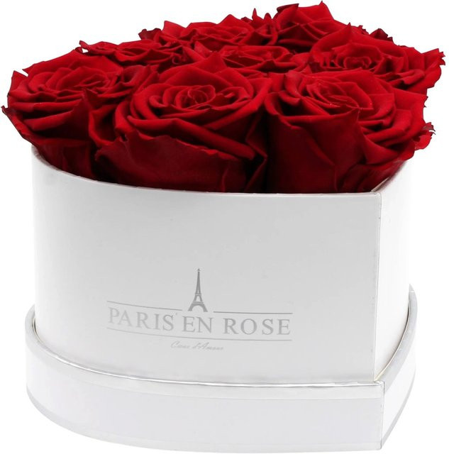 Paris en Rose Rosenbox Herz in Weiß-Silber mit 8 Bordeaux Rosen - Bild 1