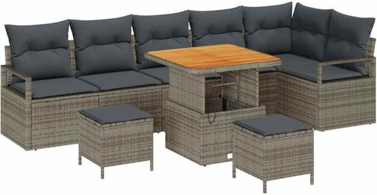 vidaXL Garten-Sofa-Set aus Poly-Rattan mit 9 Kissen in Grau im modernen Design - Bild 1