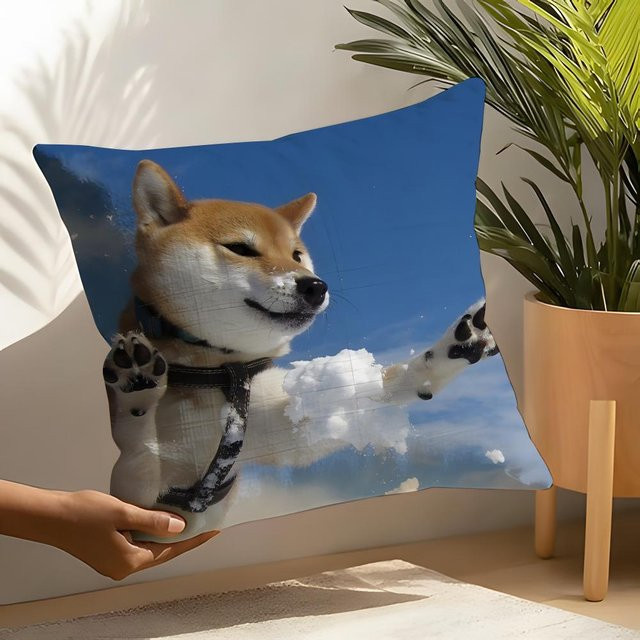 JMG Clothing Cheems Shiba Inu Doge Meme Kissenbezug aus Leinen und Polyester, Blau, B/H: 30 x 30 cm - Bild 1