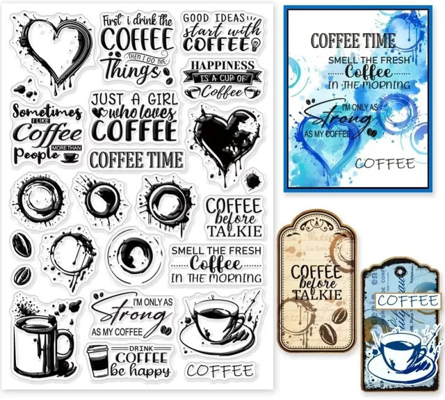 Transparente Silikonstempel mit Kaffeeflecken und Segenworten für Graffiti und Siegel, B: 25,8 cm, H: 20,3 cm - Bild 1