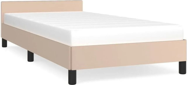 vidaXL Bettgestell mit Kopfteil in Braun aus Kunstleder, B/T/H: 90 x 200 cm - Bild 1