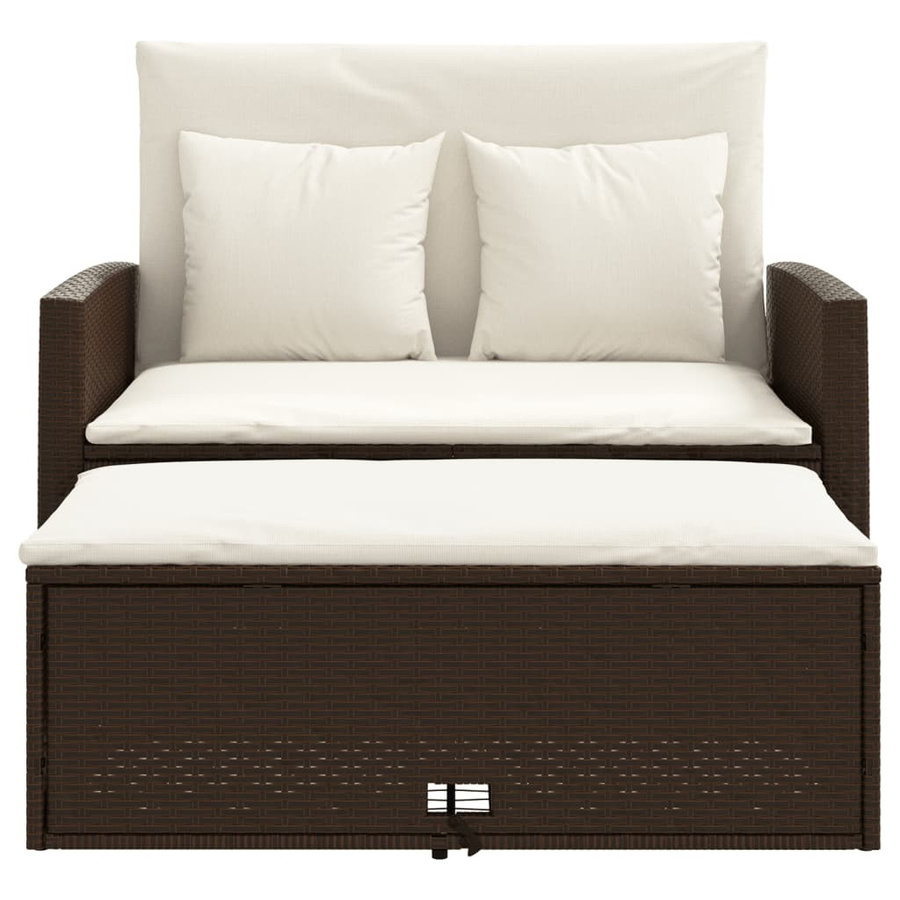 vidaXL Gartensofa als Schlafsofa aus Polyrattan mit Kissen in Braun und Cremeweiß - Bild 4