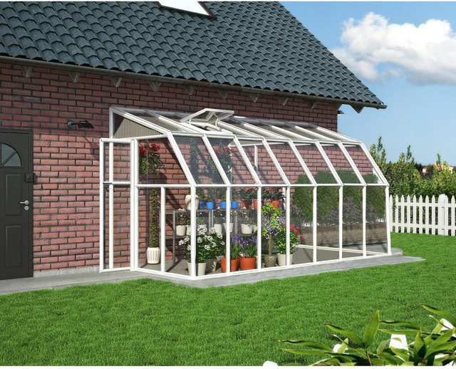 Palram Canopia Gewächshaus Weiß mit Fundamentrahmen und Regenrinnen aus Polycarbonat, 9 m² - Bild 1