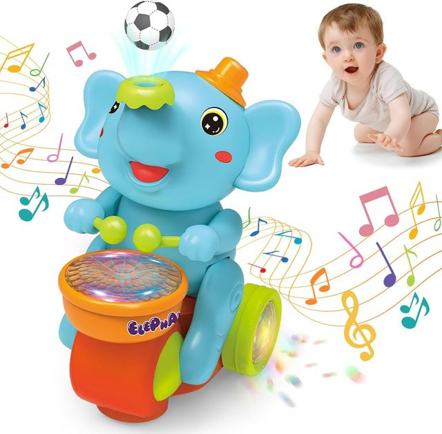 Linyi toy Elektronischer Gehender Elefant Schlagzeuger, blau, ab 3 Jahre - Bild 1