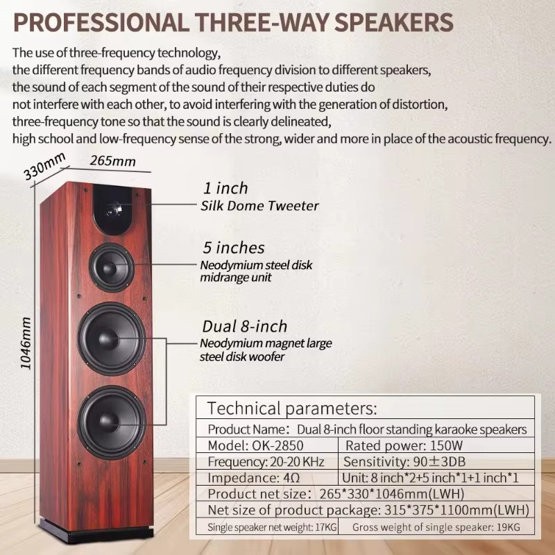 Tower 2.0 Passiver HiFi-Standlautsprecher mit drei Frequenzbändern und Holzgehäuse in Braun - Bild 3