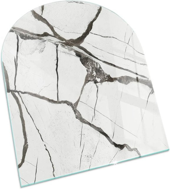 Tulup Glasplatte für Kamin in Weiß mit Marmor-Adermuster, Halbkreis, B: 80 cm, T: 70 cm - Bild 1
