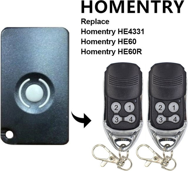Homentry Garagenfernbedienung HE4331 HE60 HE60R Tor Schlüsselanhänger 433 MHz in Schwarz - Bild 1