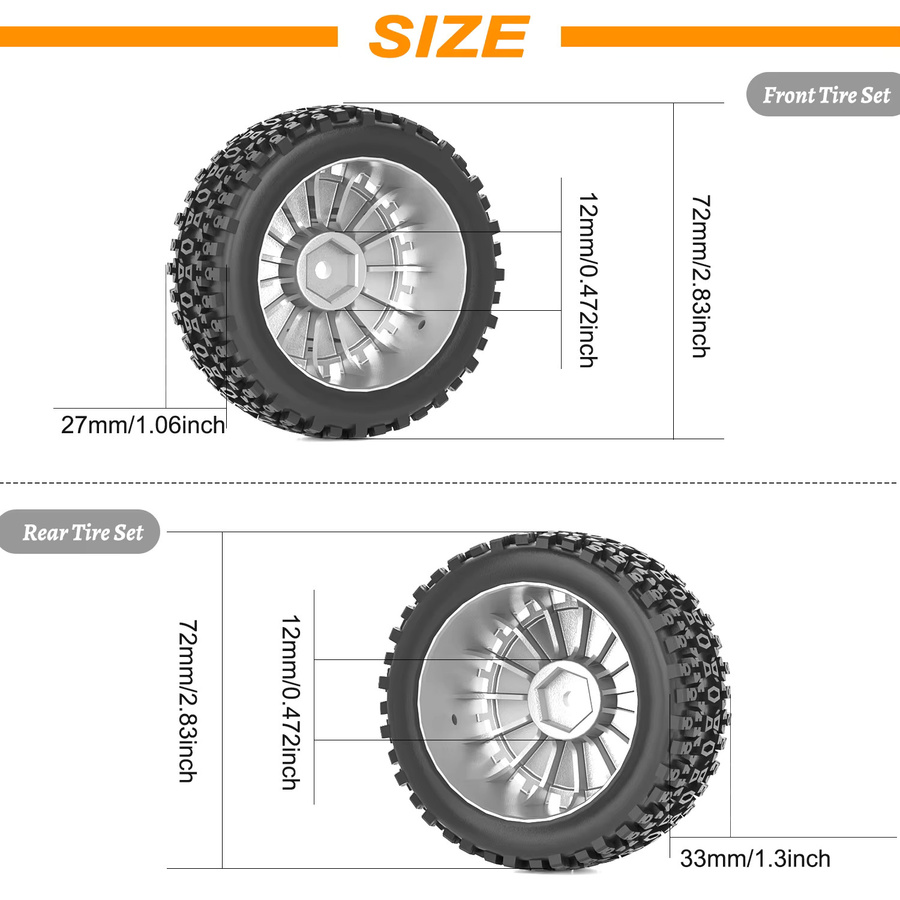 WLtoys Vorder- und Hinterreifen, 72mm, 12mm HEX, für 1/10 1/12 1/14 RC Offroad-Auto - Bild 4