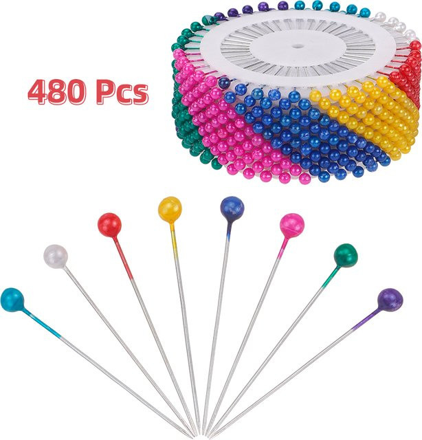 QJH Nähnadeln Set mit Kugelkopf in Multicolor, 480 Stück gerade Steppnadeln aus Metall zur Stofffixierung - Bild 1