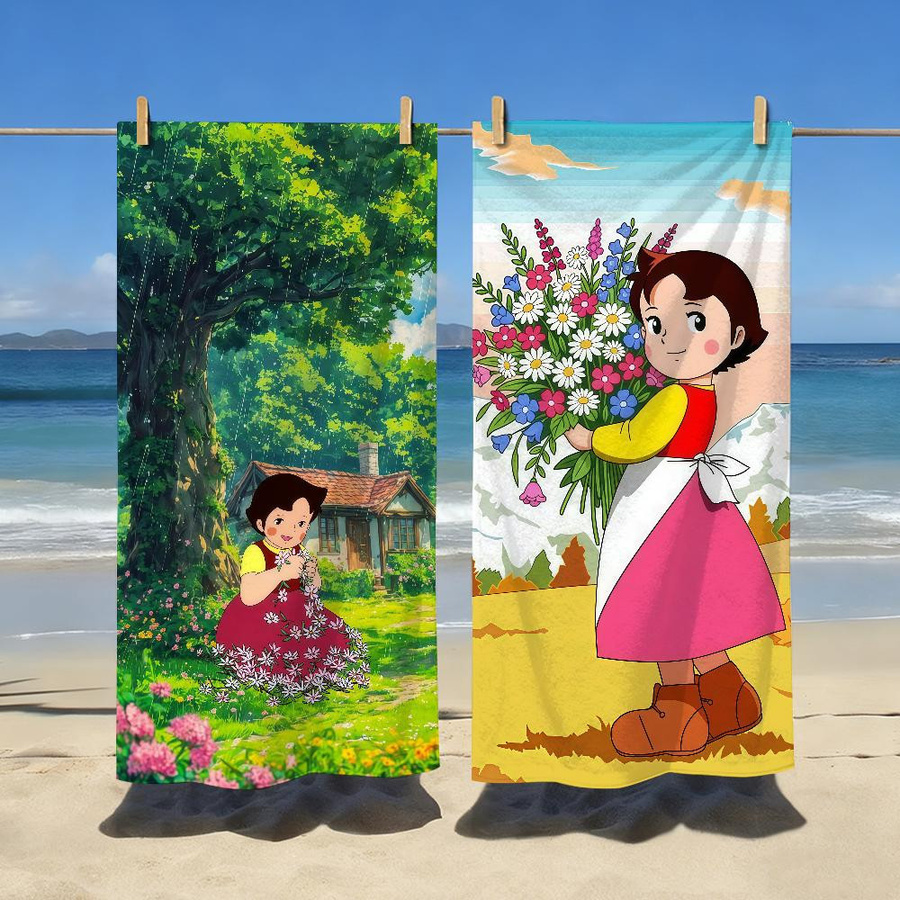 Cartoon H-Heidi Strandhandtuch von JINGYUE Pet, schnelltrocknend und sanddicht, B/H: 40 x 70 cm, mehrfarbig - Bild 4