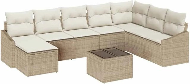 vidaXL 9-teilige Garten-Sofagarnitur aus Poly Rattan in Braun mit Kissen und Tisch im L-Shape Design - Bild 1