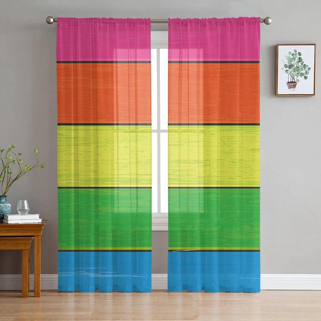 Yiran Furniture Transparenter Tüll-Vorhang mit Regenbogenfarbverlauf aus Organza, B: 135 cm, H: 137 cm - Bild 1