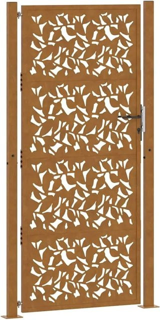 vidaXL Gartentor aus Stahl mit Blattdesign in Braun, B/H: 110 x 205 cm - Bild 1