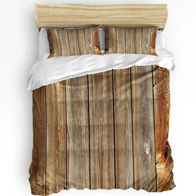3-teiliges Bettwäscheset mit Holzplanken-Retro-Design für Kinder und Teenager, Bettdeckenbezug und Kissenbezug aus Mikrofaser, Braun, B/H: 135 x 200 cm - Bild 1