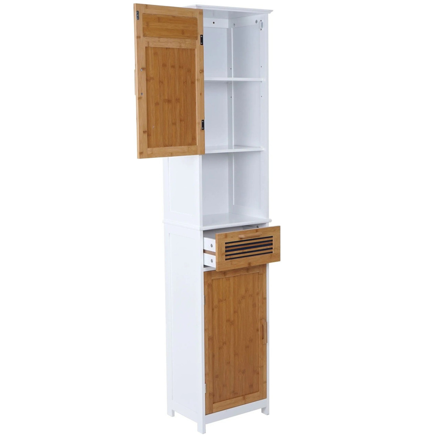 MCW Hochschrank A85 Badschrank aus Bambus und MDF in Weiß, H x B x T: 180 x 40 x 31 cm - Bild 2