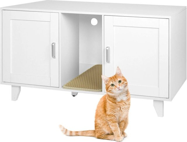 Relaxdays Katzenschrank aus MDF und Eisen in Weiß mit 2 Kammern, höhenverstellbar und rutschfest, H: 65 cm, B: 120 cm, T: 52 cm - Bild 1