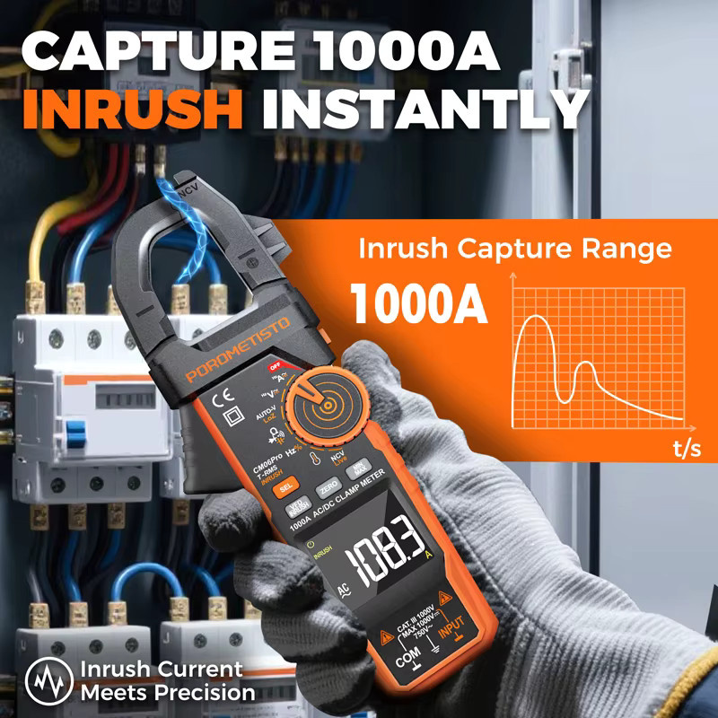 POROMETISTO CM06/CM06Pro Digitales Clamp Meter mit Auto-Ranging, AC/DC Spannungstester, 600A/1000A Multimeter, Amperemeter, Ohm, Hz, Kapazität und NCV Test - Bild 2