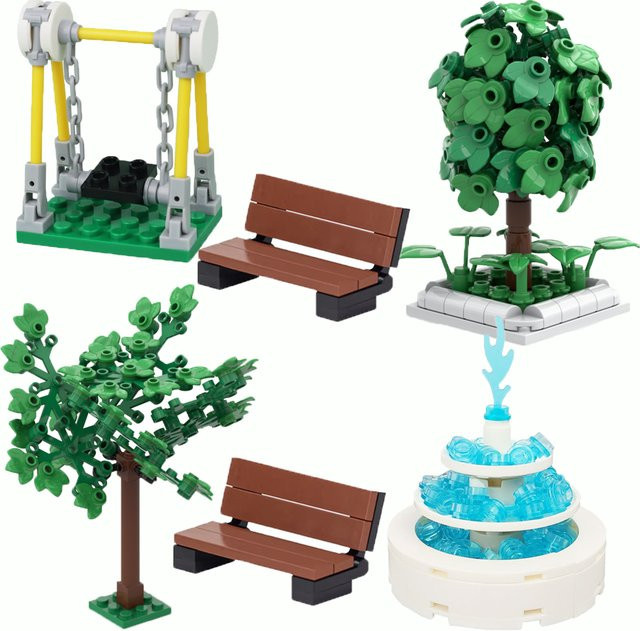 BRICKPANDA MOC Architecture Fountain Square Bausteine City Park Wasserfunktionsmodell DIY pädagogisches Konstruktionsspielzeug in Mehrfarbig - Bild 1