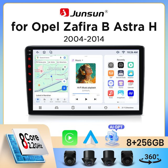 Junsun Wireless CarPlay Android Auto Autoradio für Opel Astra H / Zafira B 2004-2014 in Schwarz mit GPS, WiFi, Bluetooth und IPS-Touchscreen - Bild 1