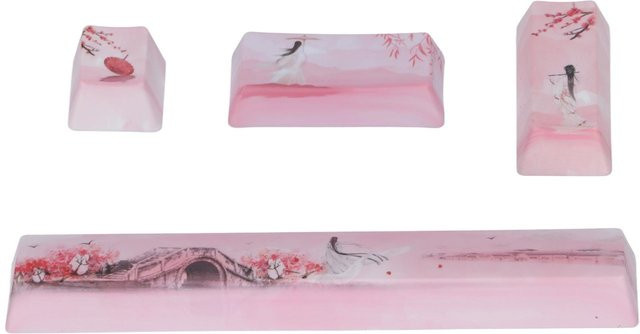 Koogeelife 4er Set mechanische Tastenkappen in Grau und Pink mit Leuchtfarben für Leertaste, ESC, Eingabe und Ziffernblock - Bild 1