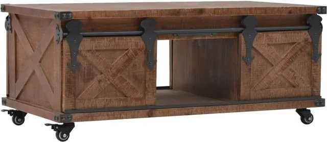 vidaXL Couchtisch aus massivem Tannenholz in Braun im Industrie-Stil, B/T/H: 91 x 51 x 38 cm - Bild 1