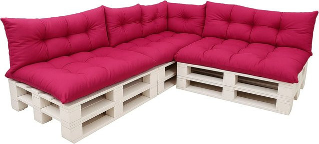 Setgarden Style 7er-Set Palettensofa Kissen Outdoor in Rose mit abnehmbarem Bezug, Sitzkissen Breite: 120 cm, Tiefe: 60 cm und Rückenkissen Breite: 120 cm, Höhe: 40 cm - Bild 1