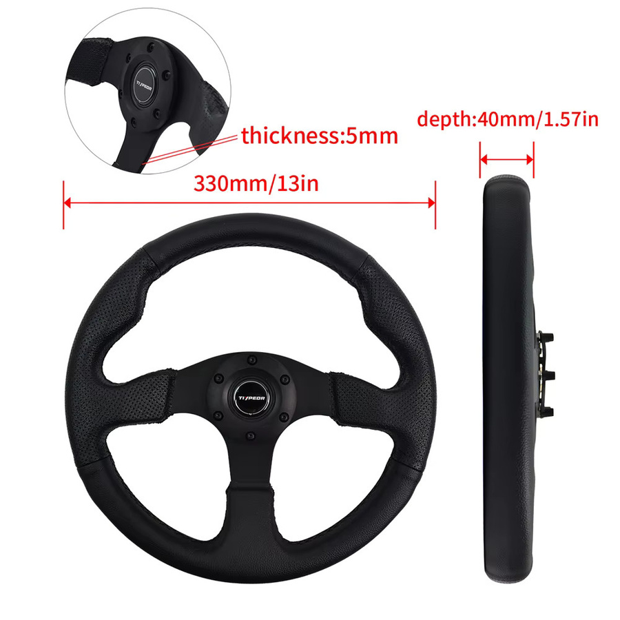TIYPEOR Klassisches Drift-Simulationslenkrad aus schwarzem PVC-Leder, Durchmesser: 330 mm, Durchmesser: 40 mm - Bild 3