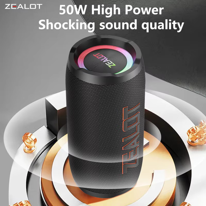Zealot S76 Kabelloser Lautsprecher mit 50W HiFi-Klang, RGB-Licht und 8000mAh Akku in Schwarz - Bild 2