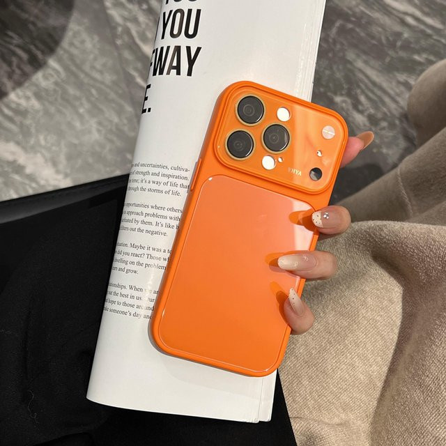 Glänzende Panzerhülle mit gehärtetem Glas Kameraschutz für Apple iPhone 16 Pro Max in Orange - Bild 1