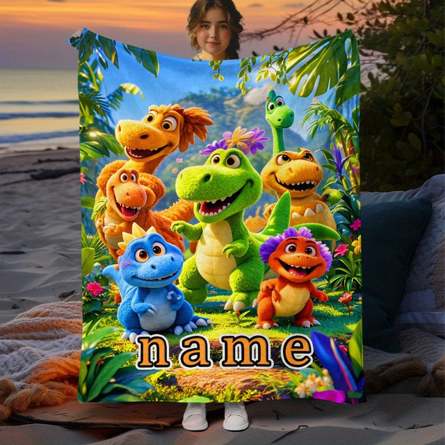 VIKAMA Babydecke mit Cartoon Dinosaurier Motiv, weiche Kuscheldecke für das Kinderzimmer, Mehrfarbig, B/T: 90 x 60 cm - Bild 1
