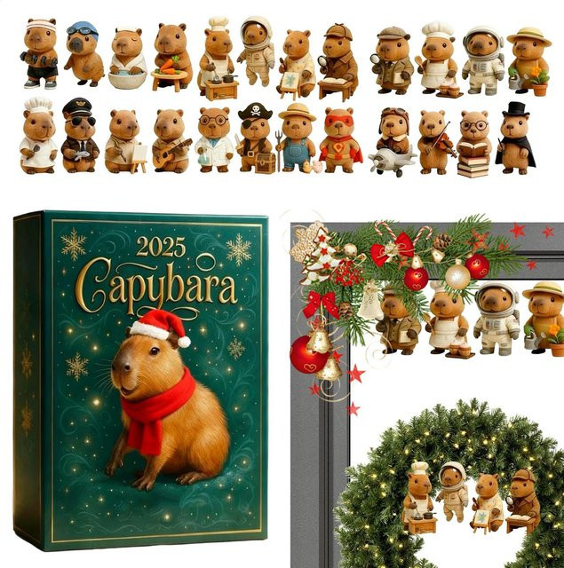 Advent Kalender 2025 mit Tier-Motiven, 2D Weihnachtsbaum-Anhänger für Tisch und Regal, grün und mehrfarbig - Bild 1