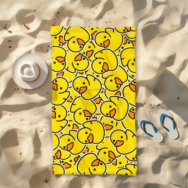 Extra großes Strandtuch Chic Duck in Gelb, super saugfähiges und weiches Badetuch für Strand, Pool und Urlaub - Bild 1