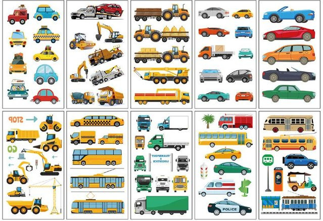 Binchi Cartoon Transport Tattoo Aufkleber, 10er Set - Bild 1