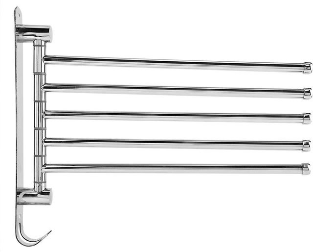 Wandmontierter Handtuchhalter aus Edelstahl mit fünf drehbaren Ruten und Haken von mfySpace in Weiß - Bild 1