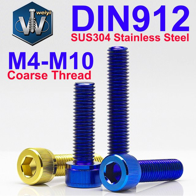 Weiyi DIN912 Innensechskantschrauben aus SUS304 Edelstahl in Blau und Gold beschichtet für M4 M5 M6 M8 M10 - Bild 1