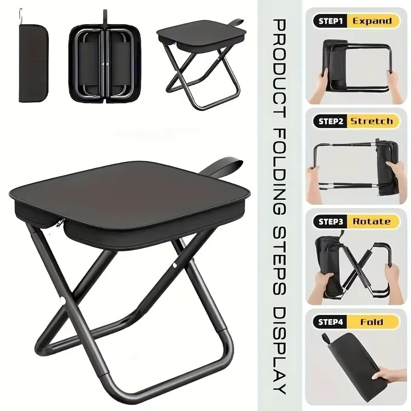 Tragbarer Klapphocker von Amagi in Schwarz mit robustem Eisenrahmen für Camping, Picknick und Angeln - Bild 2