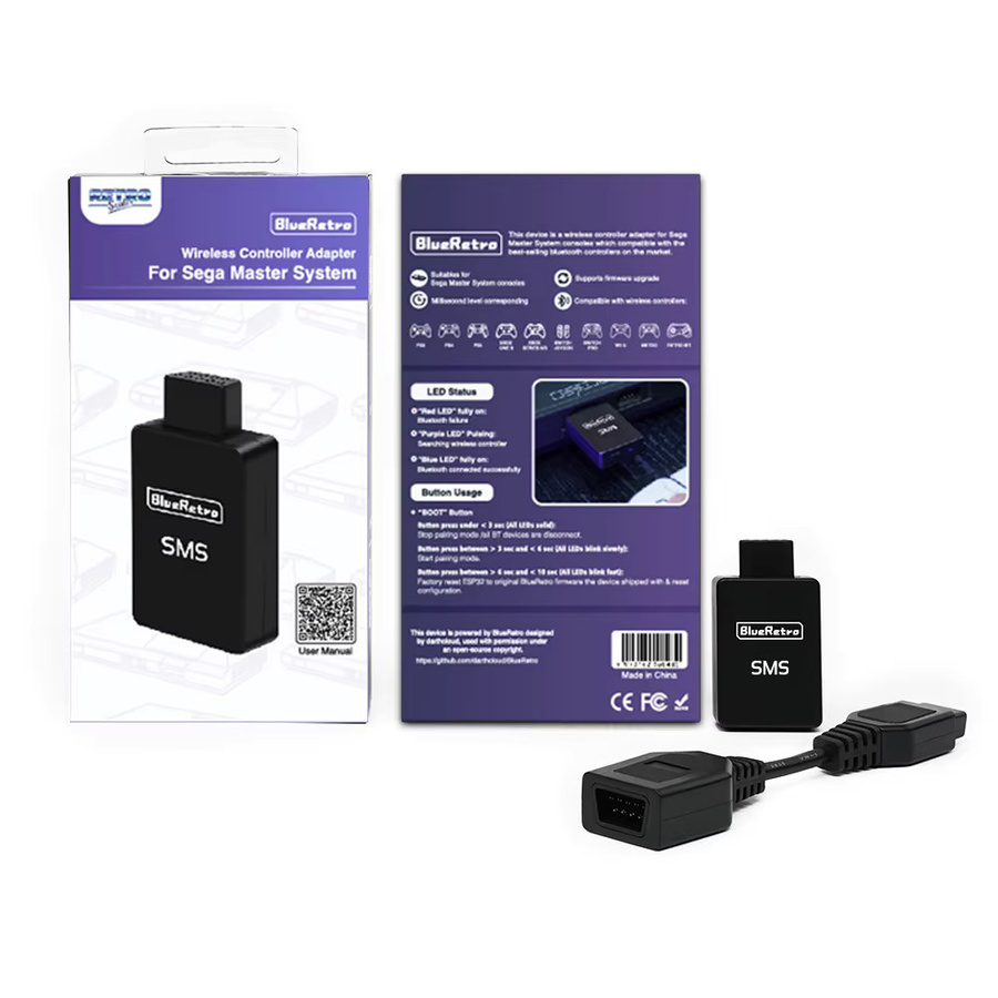 8Bitdo RetroScaler BlueRetro Wireless Game Controller Adapter für SMS Sega Master System zu PS3 PS4 PS5 via Bluetooth in Blau und Schwarz - Bild 5