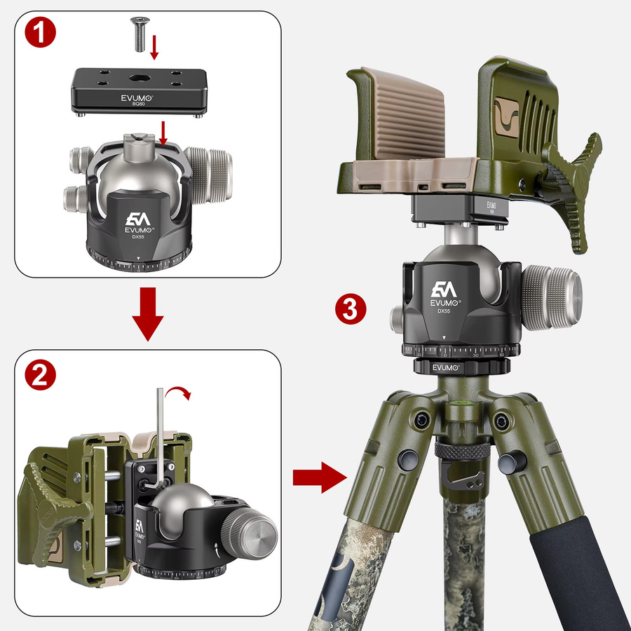 BOG DeathGrip Stativadapter Arca Sattelplatte Combo mit 3/8 Zoll Konverter, Schwerkrafthaken und Anti-Rutsch-Schnellwechselplatte in Schwarz - Bild 5